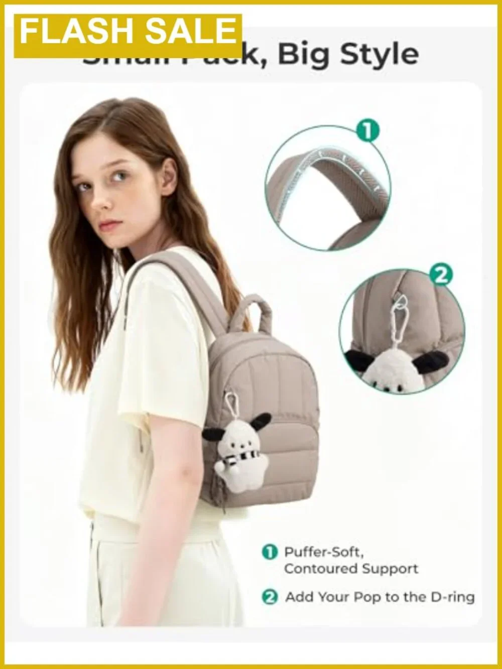 Mini Puffer Backpack Water-Resistant Quilted Convertible Daypack Women's Bag